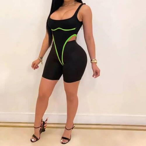 Backless Neno Color Stripes Straps Skinny Bodysuit Tops + Hip Shorts Body-shape Seamless Fashion Club High Street Tracksuit 2021