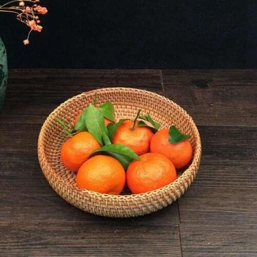 7 Inches Round Rattan Bread Basket Hand Woven Table Top Food Fruit Storage Baskets Kitchen Handwoven Storage Holder