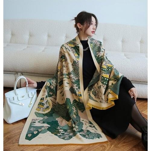 New Winter Warm Scarf Print Womens Dual-Use Cashmere Blanket Fashion Lady Pashmina Shawl Double-Sided Scarves Bandana D280