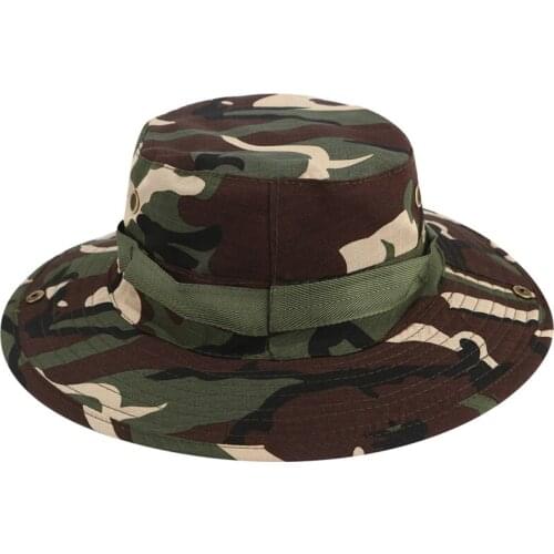 Mens Summer Bucket Hats Wide Brim Sun Cap Military Camo Hunting Fishing Hiking Solid Camouflage Big Wide Round Sunshade Hat