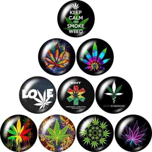 Psychedelic Pot Leaf Leaves 10pcs mixed 12mm/18mm/20mm/25mm Round photo demo glass cabochon flat back Making findings