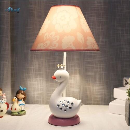 Romantic Teen Pink Princess House Table Lamps White Swan Shape Home Decor Bedside Lamp Living Room Study Bedroom Light Fixture