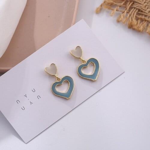 S925 retro super fairy fashion oil hollow heart-shaped earrings, geometric irregular women earrings, girls temperament