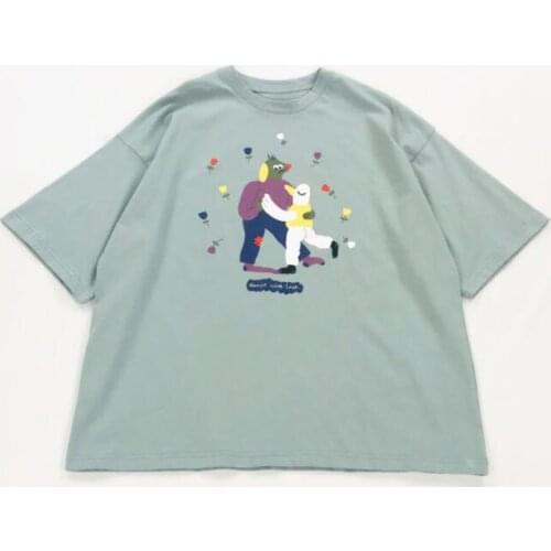 Japanese funny cartoon printing loose round neck short-sleeved T-shirt