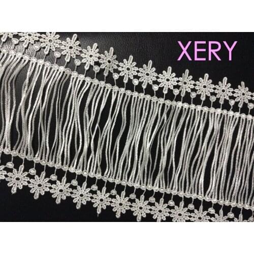 High Quality 20cm White/Black TASSEL Water Soluble Embroidered Lace trim,HOLLOW cloths&dress lace trim,XERY1033D