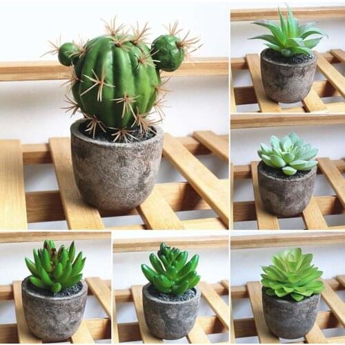Green Artificial Succulents Plants With Pot for Home Garden Decoration Wedding Plants Wall Flower Arrangement Bonsai Fake Plants