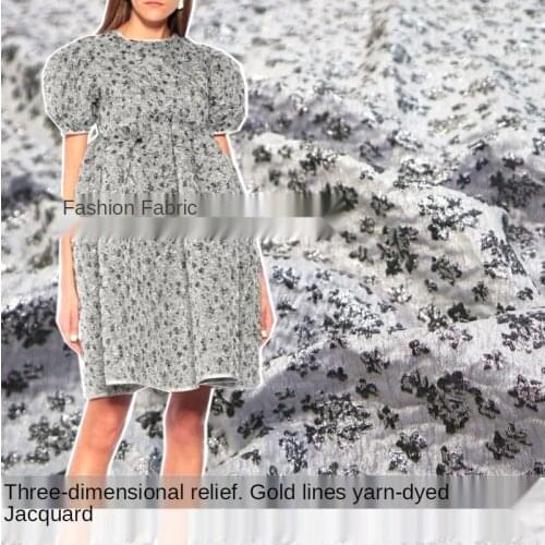 European and American Gold Small Floral Yarn -Dyed Jacquard Dress Windbreaker Coat Fashion Woven Brocade Cloth