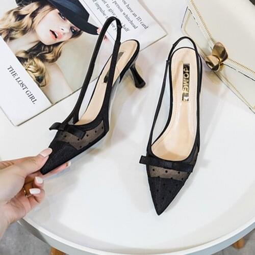 Womens Shoes 2021 Summer New Splicing Mesh Pointed Sandals Womens Casual Simple Temperament Comfortable High Heels Shoes