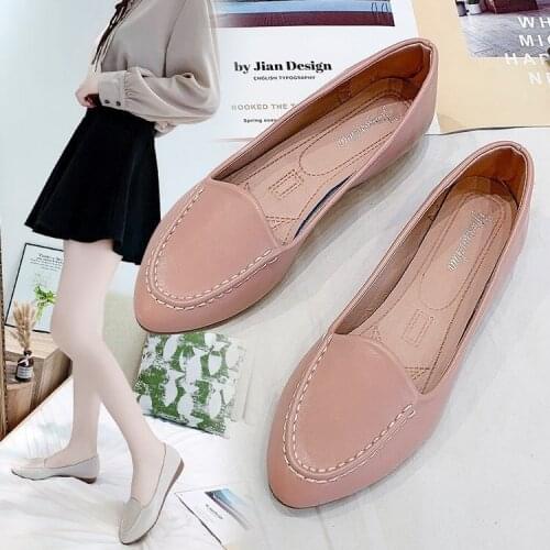 2021 New Autumn Flats Women Shoes Loafers Patent Elegant Low Heels Slip on Footwear Female Pointed Toe Thick Heel