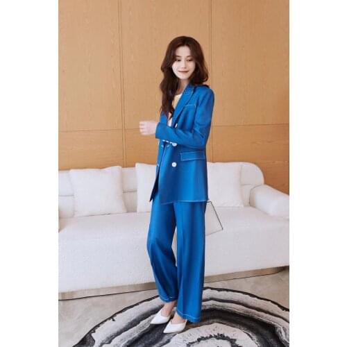HIGH QUALITY New 2021 Designer Spring Runway SuitS Ladies Double Breasted Long Sleeve Coat + Long Pant Hot Sale Set