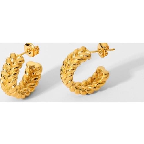 18k Gold Plated Stainless Steel Double Layer Wheat Ears C Shape Earrings For Women Girls Earrings Jewelry Accessories