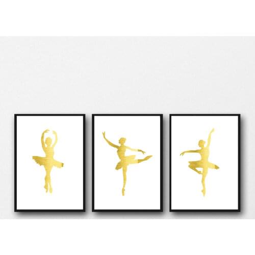 Golden Ballerina Posters and Prints Abstract Dancer Canvas Painting Nordic Wall Pictures For Living Room Home Decoration 3 Pcs