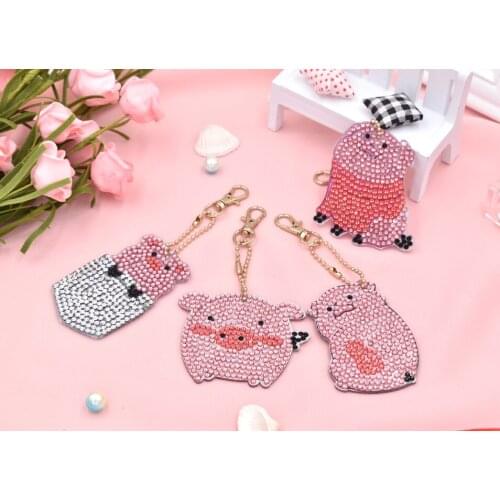 4Pcs/set DIY Full Drill Diamond Painting Cartoon Pig Keychain Cross Stitch Embroidery Key Ring Gift Diamond Mosaic Craft