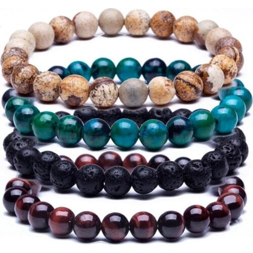 4 PCS/lot Fashion tiger eye Natural round stone beaded bracelet men women bracelet jewelry