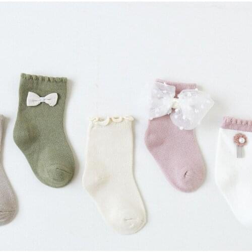 5 Pairs Autumn Winter 0-8Y Kids Girls Socks With Lace Socks Breathable Short Socks White Pink Cotton Baby Princess Sock