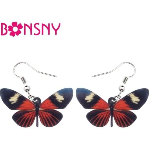 Bonsny Acrylic America Heliconius Melpomene Butterfly Earrings Drop Dangle Novelty Insect Jewelry For Women Girls Gift Charms