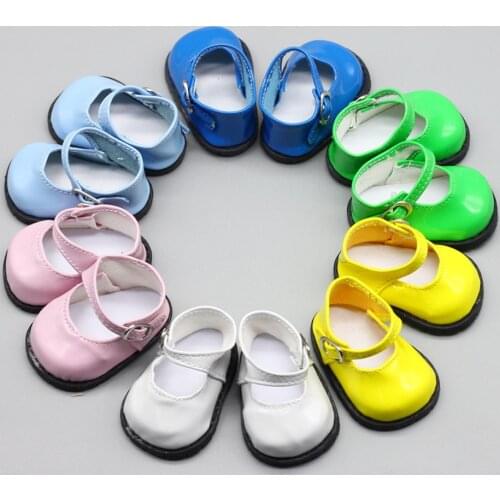 Doll Accessories Pink White Blue Leather Shoes with Round Head and Buckle for 18 inch American Dolls Toy Shoes for 43cm Dolls