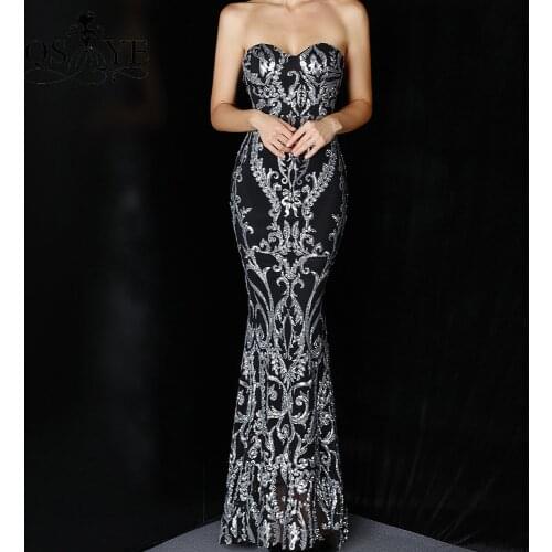 Sparkle Silver Evening Dress Fitted Sequin Mermaid Evening Gown Glitter Shiny Sweetheart Party Dress Black Strapless Formal Gown