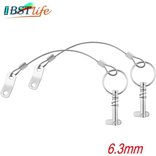 2X 6.3mm 1/4 inch Quick Release Pin with Lanyard for Boat Bimini Top Deck Hinge Marine hardware Stainless Steel 316