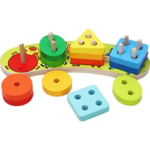 DIY Wooden Building Blocks Montessori Geometric Shape Pairing Board Model Set Early Educational Toys For Children Kids
