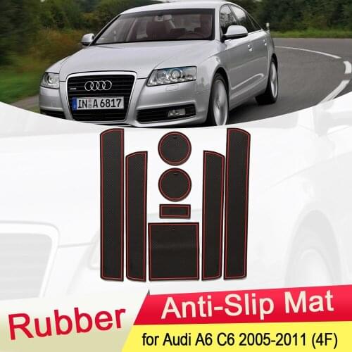 For Audi A6 C6 4F 2005 2006 2007 2008 2009 2010 2011 Rubber Anti-slip Mat Door Groove Cup Phone Pad Gate Slot Accessories S-Line