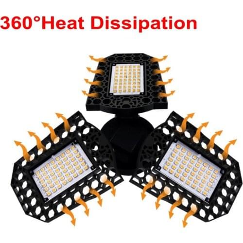 Garage Lamp 80W Super Glare Ceiling Light For Home Warehouse Workshop 60W 40W AC85-265V Folding Three-Leaf Deformation Lamp