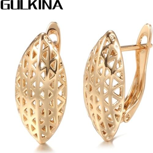 Gulkina Hot 585 Rose Gold Geometry Earrings For Women Fashion Glossy Dangle Earrings High Quality Daily Fine Jewelry