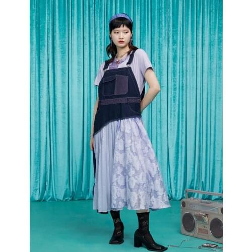 IRINACH422 Spring Summer 2021 Original Design New Arrivals Women Long Sequined Mesh Jacquard Patchwork Denim Dress