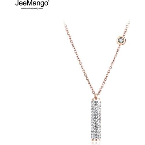 JeeMango Classic Rhinestone Geometric Cylinder Choker Necklace For Women Stainless Steel Cubic Zirconia Wedding Necklace JN18053