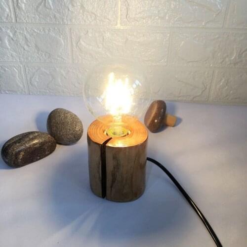 E27 Creative Solid Wood Small Table Lamp Retro Log Handmade Bar Lamp Study Bedroom Living Room Stump Table Lamp Holder Us Plug
