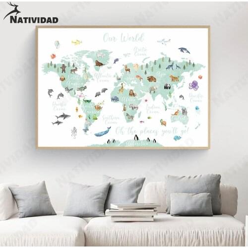 Cute Cartoon Canvas Painting Room Decor World Animal Subway Aesthetic Poster Wall Art Wall Stickers Living Room Home Decoration
