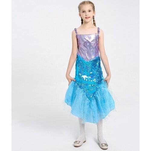 Kids Girls Mermaid Tail Dress Halloween Fairy Princess Dress Sleeveless Glittery Sequins Mermaid Performance Costumes C42173CH