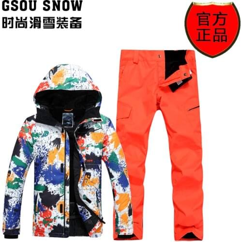 Mens Colorful Ski Suit Male Snowboarding Jacket And Orange Pants Set Winter Outdoor Sportswear Skiwear