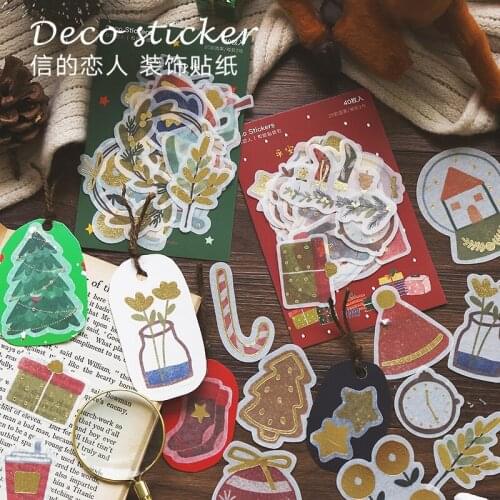 40Pcs Merry Christmas Foil Sticker Scrapbooking Seal Cute DIY Diary Journal Decorative Adhesive Label Stationery Supplies