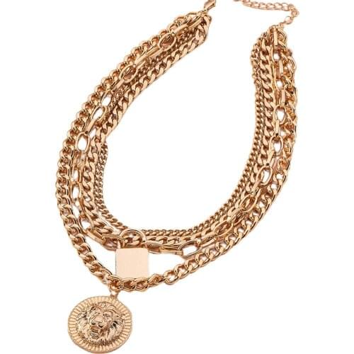 Fashion Design Necklace Female Golden Color Coin Small Lock French Style Simple Temperament Necklace Party Jewelry Accessory