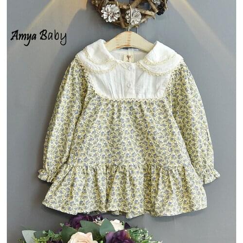 Toddler Girl Dresses 2021 Autumn Clothing Floral Peter Pan Collar Long Sleeve Princess Kids Boutique Christmas Costume