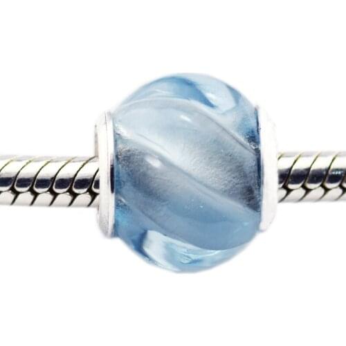 Authentic 925 Sterling Silver Charm Blue Ripples Crystal Beads for Jewelry Making Fits Pandora Bracelet Berloques
