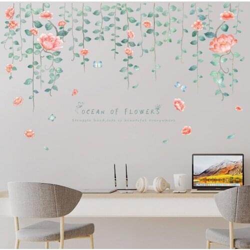Romantic Green Leaves Flowers Hanato Living Room Decoration Wall Stickers Vinyl Mural art PVC Removable Wall Decals Home Decor
