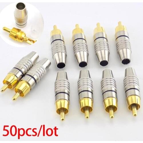 50X RCA Male Plug Connector Non Solder Audio Video Locking Plug Adapter solderness adaptor Cable for CCTV Video Camera Security