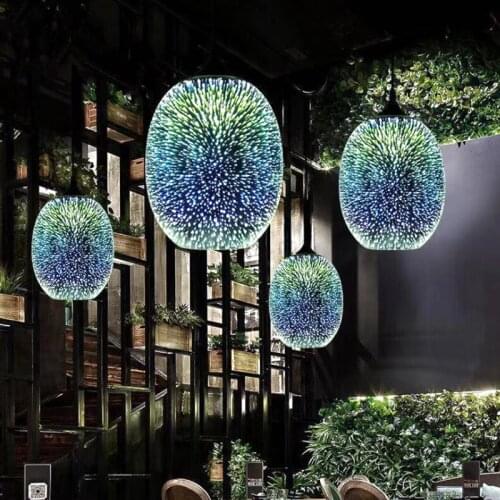 Modern 3D Colorful Nordic Starry Sky Hanging Glass Lampshade Chandelier E27 LED Kitchen Dining Room Living Room Bedroom