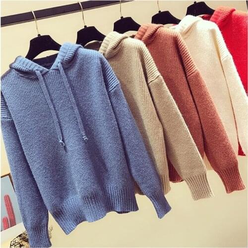 New Hooded Thick Sweater Women 2019 Spring Autumn Sweater Casual Women Loose Solid Long sleeve Wild Pullover Sweater Female