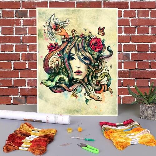 Unknown Beauty Before Death Printed Fabric 11CT Cross-Stitch DIY Embroidery Kit DMC Threads Painting Handmade Craft Design