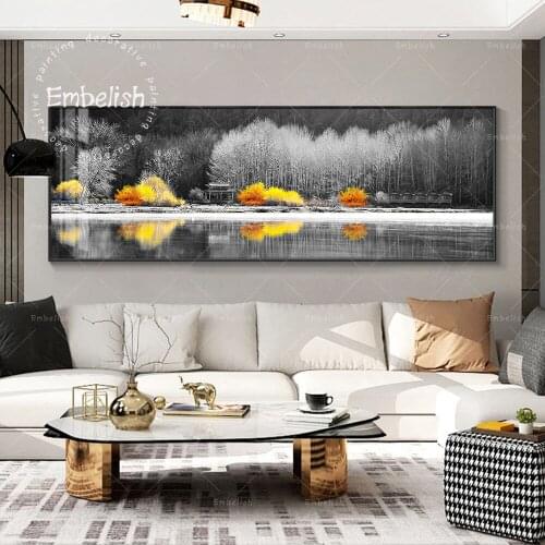 Embelish Black White Mountains With Golden Tree Beautiful Landscape Wall Pictures For Living Room Home Decor HD Canvas Paintings