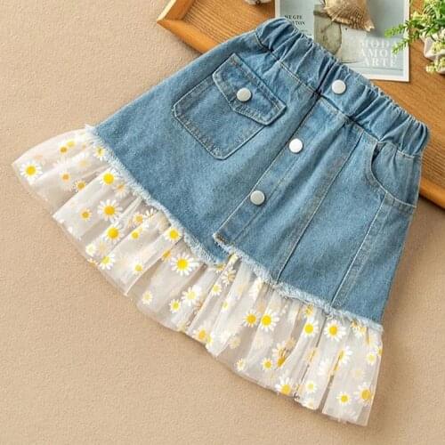 Spring Baby Girls Skirts Childrens Clothes for Teens Girls Denim Tulle Skirts Floral Print Mini Skirts Summer Girl Clothes 2021