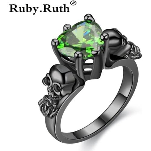 Vintage Gothic Skull Rose Color Rings for Women Girl Fashion Engagement Heart Crystal Ring Jewelry Gift