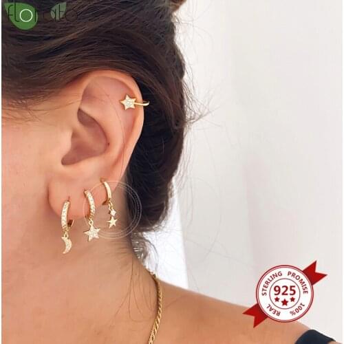 High Jewelry 925 Silver Ear Buckle Womens Fashion Lida Gold Hoop Earrings Zircon Pendant Diamond Five-Pointed Star Accessories