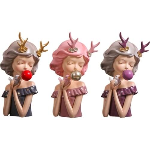 Home Decoration Sculpture Bubble Gum Girl Statue Fashion Resin Figurine Modern Chic Cabinet Decoration