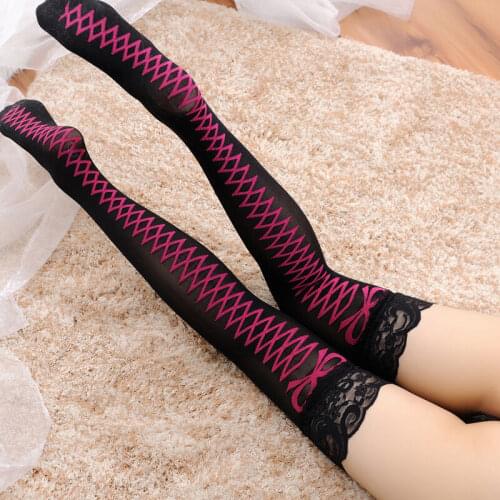Womens Girls Sexy Cotton High Thigh High Hosiery Stockings Over The Knee Black Striped Ladies Stockings