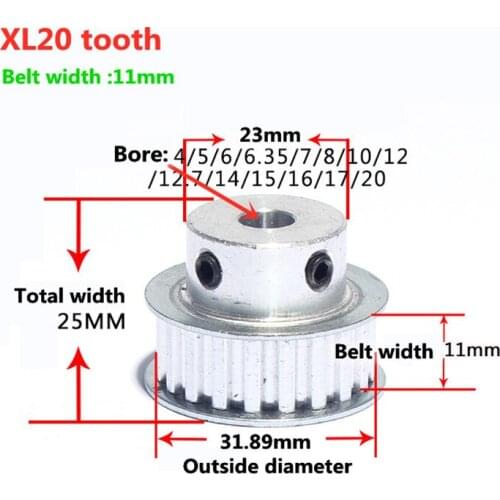 20Teeth XL Timing pulley Bore 4/5/6/6.35/8/10/12/12.7/14/15/16/17mm for width 10mm XL Synchronous Belt 20-XL BFGear 5.08mm Picth