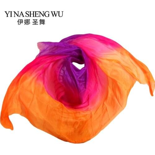 1pc Dance Silk Veils Handmade Natural Silk Belly Dance Veil Purple+Rose+Orange Color 250/270*114cm Belly Dance Performance Props